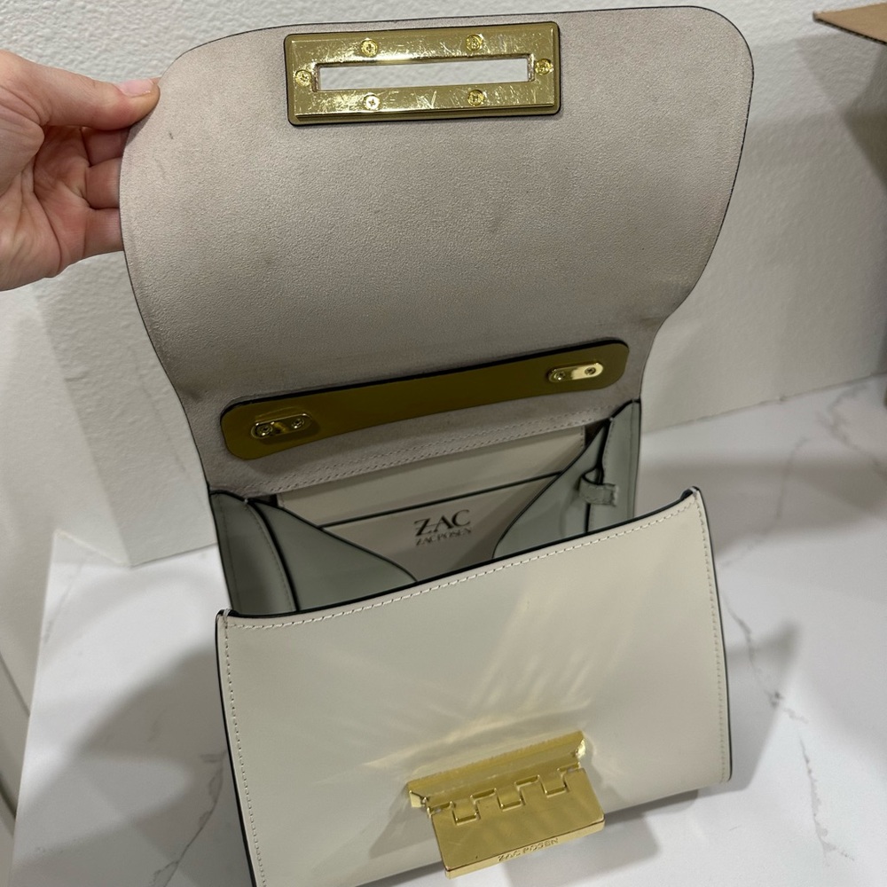 Zac Zac Posen Olive Green and Cream Handle Shoulder Bag - Picture 8 of 13